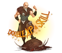 Image of man killing monster, containing text: double exp & skill